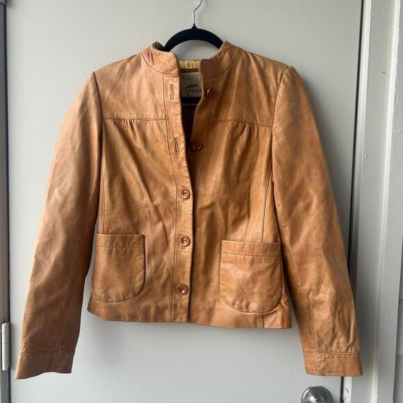 Fossil Tan Leather Jacket - Picture 1 of 5